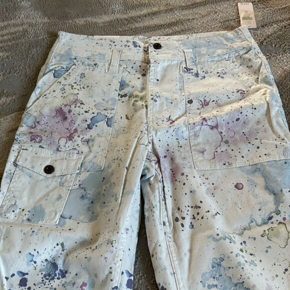 By Anthropologie The Wanderer High Rise Paint Splatter Utility Cargo Jean Sz 27 - Picture 2 of 11